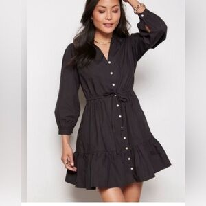 Trovata  Birds of Paradis Yulia Black Shirtdress with Button Detail